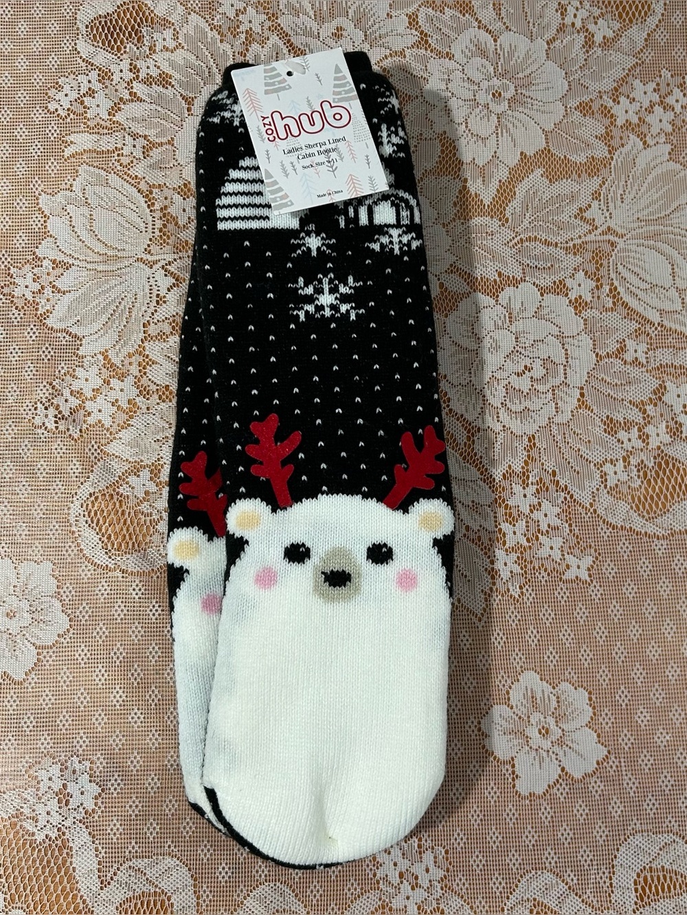 Ladies Sherpa Lined Slipper Socks/Booties with non-slip bottoms